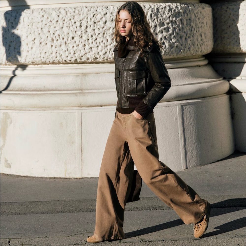 MANGO NWT Wide-Leg Mid-rise Loose Fit Jeans in Caramel